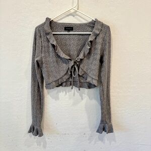 MAJORELLE Elena Top Cardigan Womens Small Ruffles Knit Cropped Coquette Gray